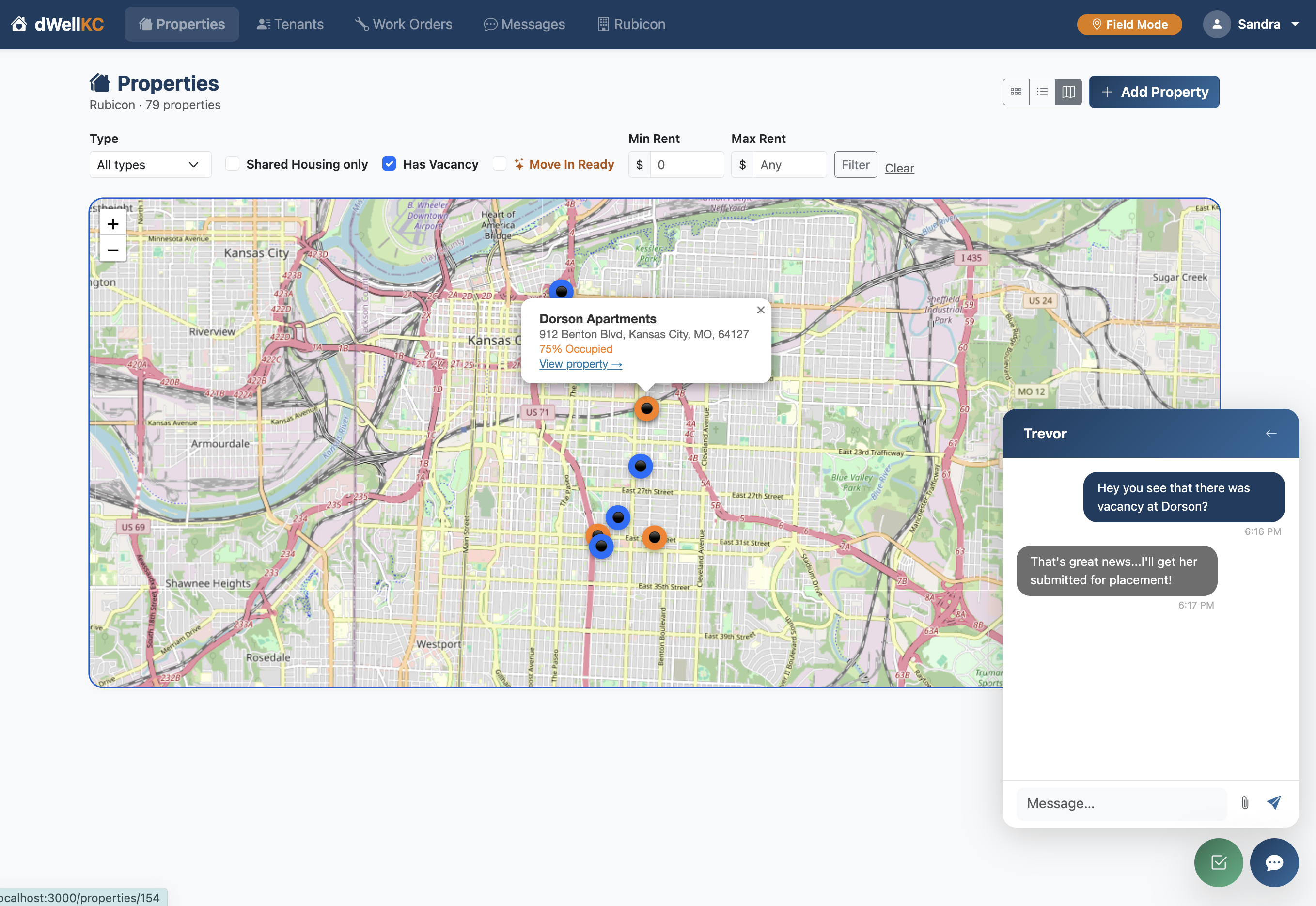 Property map with vacancy filters