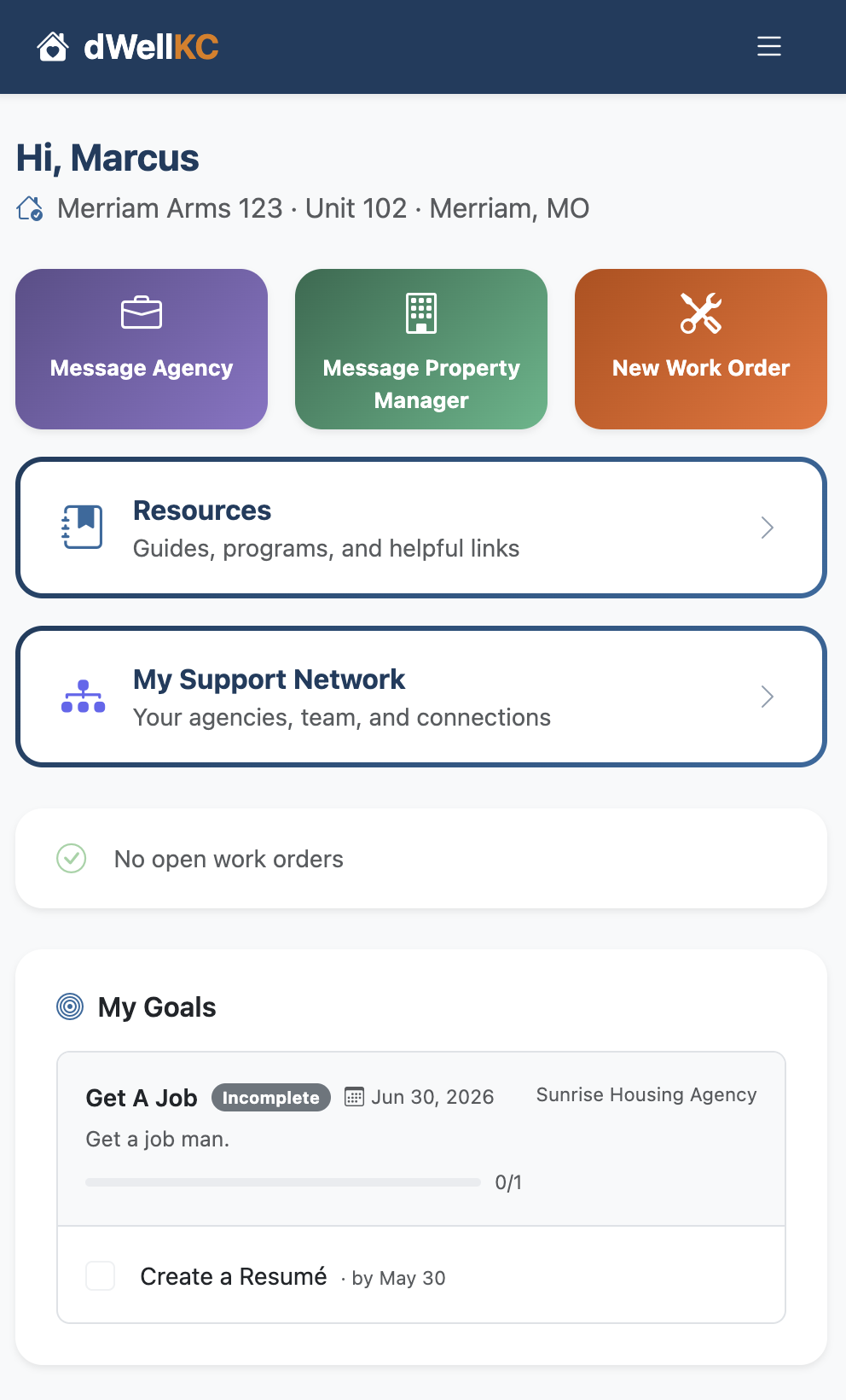 The client's own mobile view